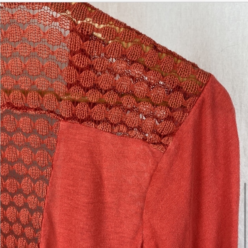 Anthropologie Tiny Open Knit Drape Coral Crochet
Trim Cardigan Sweater SzS VGUC - Picture 10 of 16